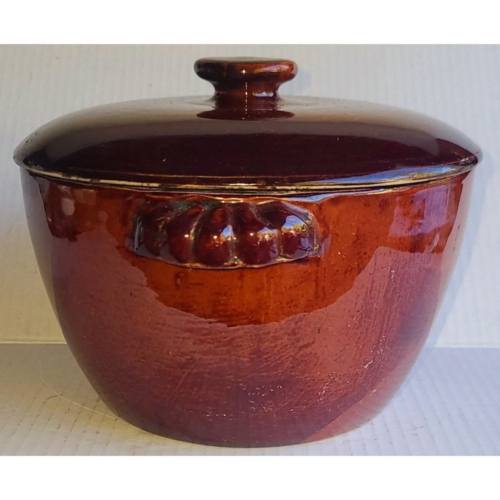 Vintage Old Hickory 3 Pc. Duchess‎ Brown Stoneware Pot, Lid and Strainer Insert